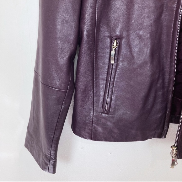 Vintage y2k purple leather jacket plum short cropped minimalist chic fitted - Picture 9 of 15